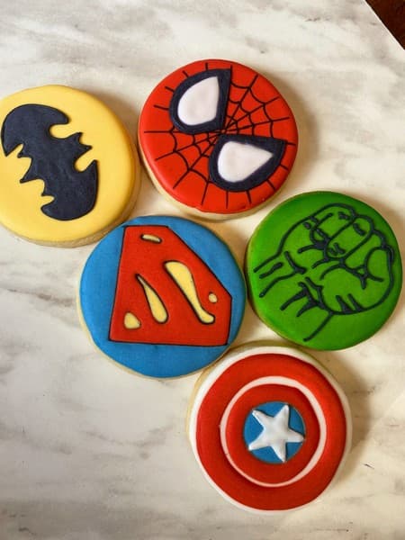 decorated cookies super hero themed