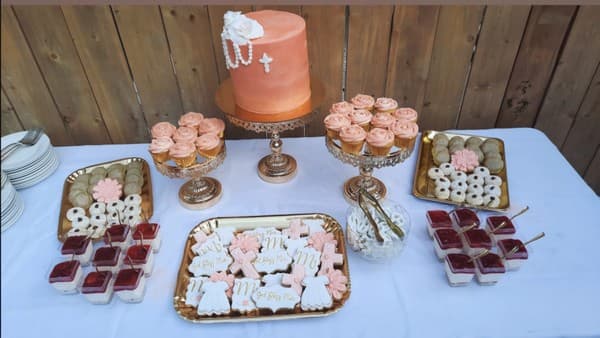 Desert table setup with loads of treats